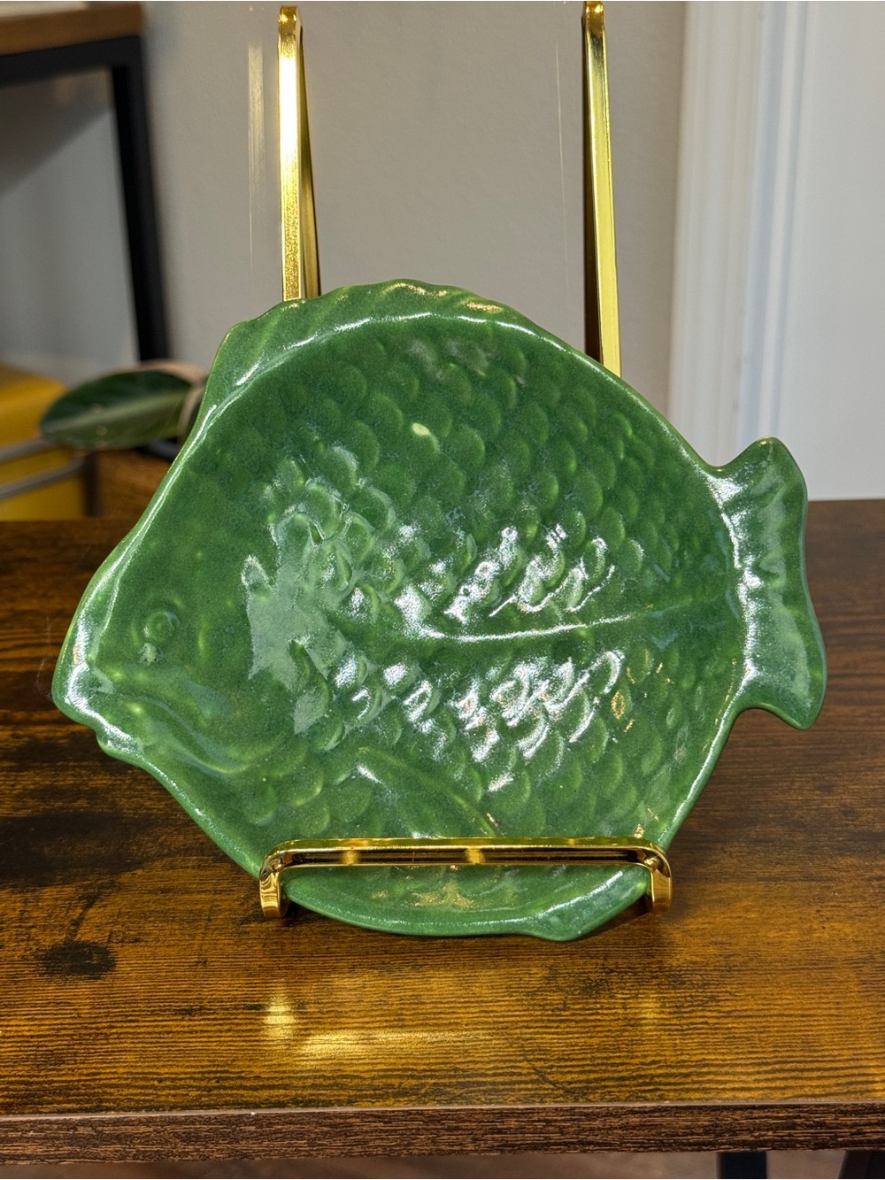 Handmade Green Glazed Ceramic Fish Dish Plate Studio Art Pottery Coastal Decor